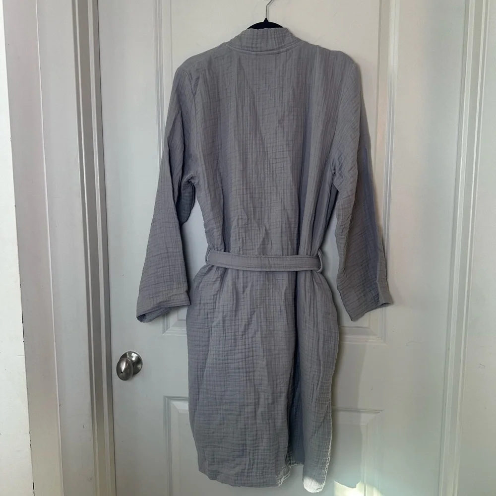 PARACHUTE Cloud Turkish Cotton Waffle Knit Belted Gauzy Unisex Grey Robe,Medium